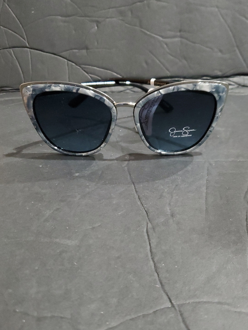 Jessica‎ Simpson j6134 marbled gray silver white multi cat eye retro sunglasses